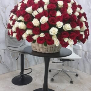 Grand Royal Red & White Rose Basket