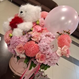 Blush Love Teddy & Balloon Flower Box